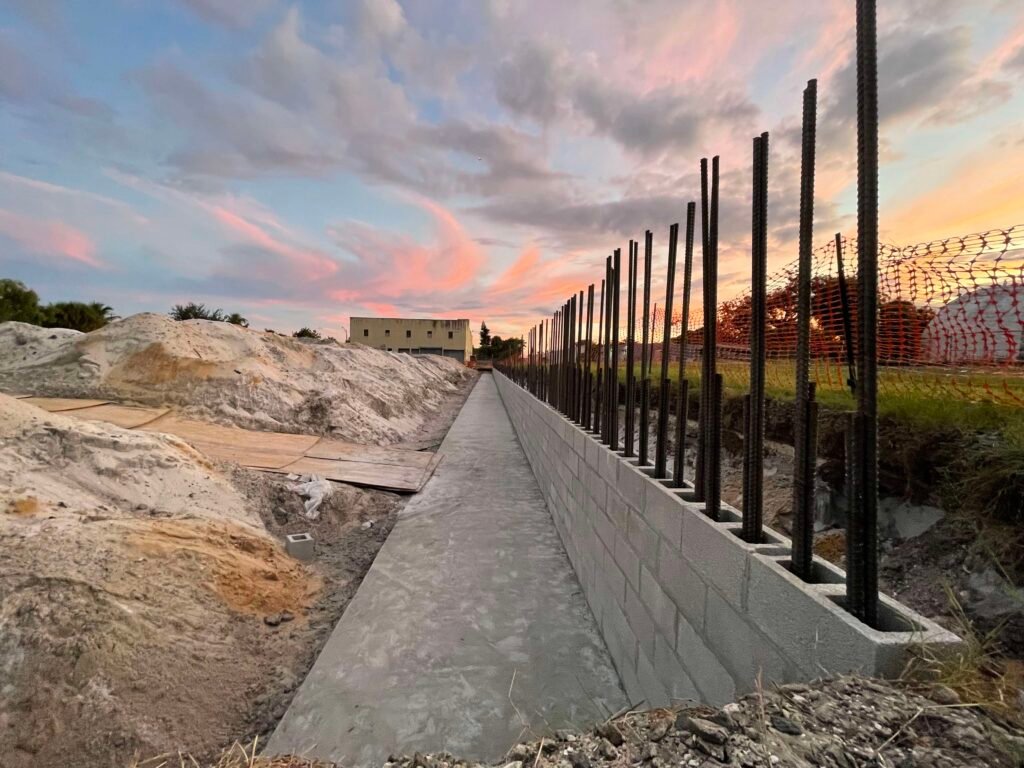 Concrete block commercial perimeter wall Palm Beach
