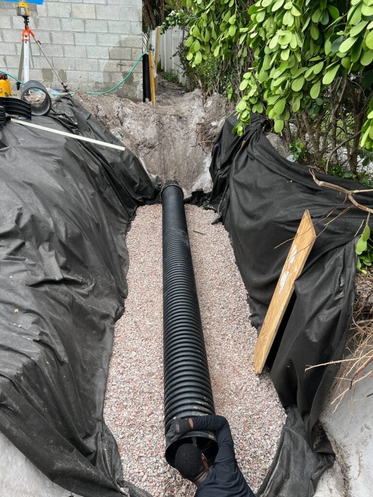 Exfiltration Trench - Setting Perforated HDPE Pipe