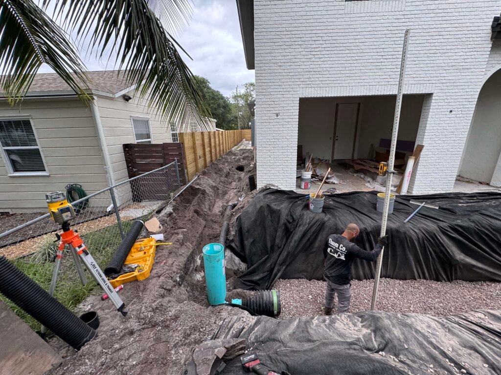 Exfiltration trench storm drain installation West Palm Beach