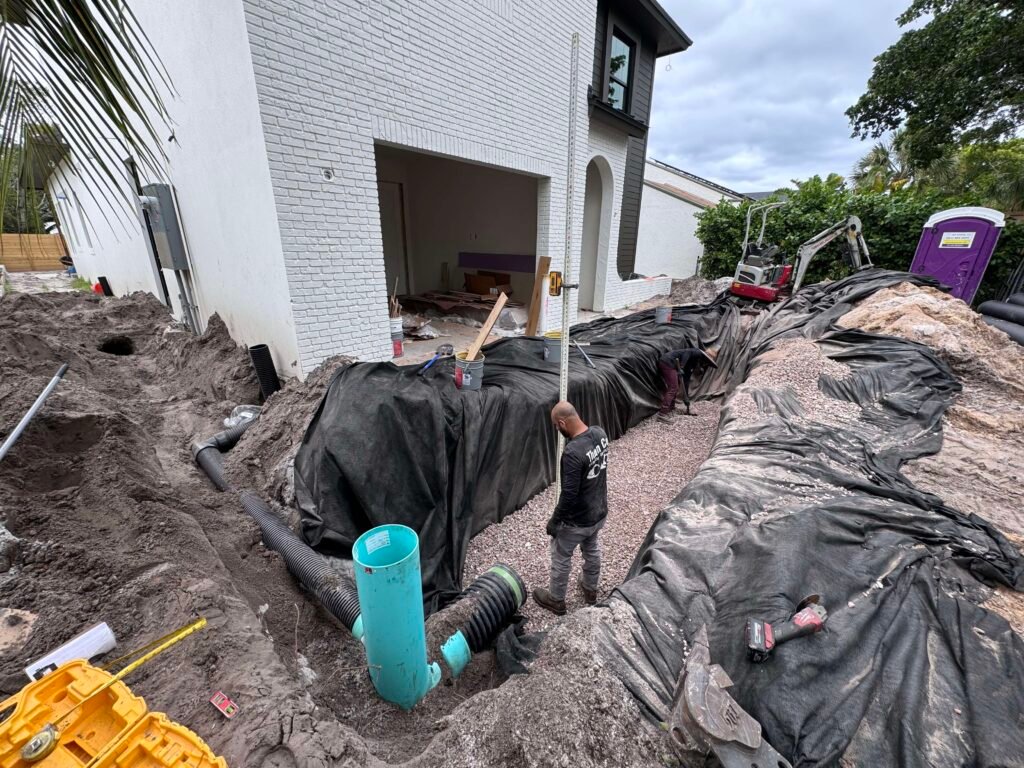 Exfiltration trench installation excavation Palm Beach County