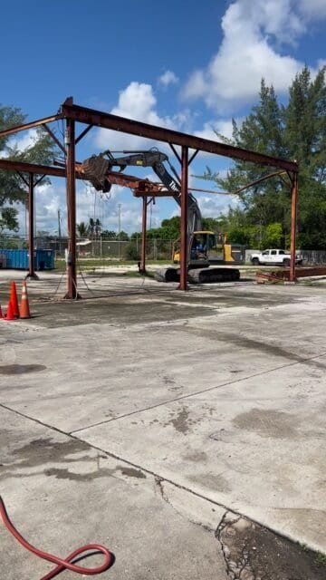 Demolition of an old commercial gantry crane. Estimating that beam was about 5,000-7,000 pounds.