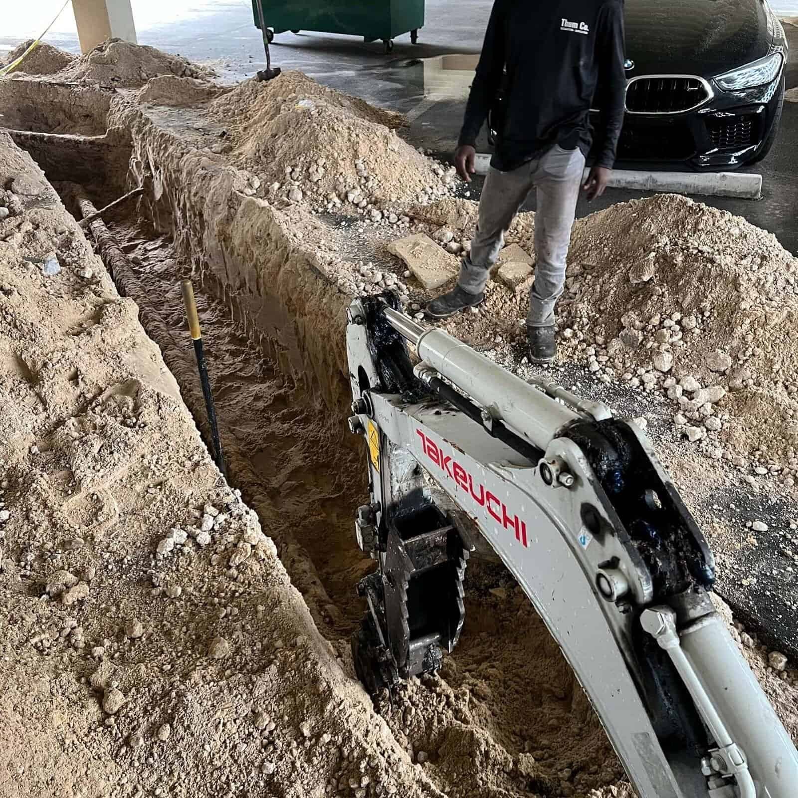 Trenching for plumbing sewer line replacement