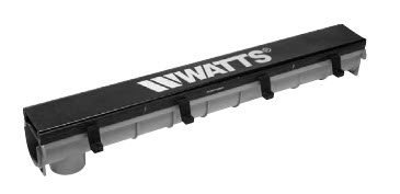 Watts Dead Level DX pre-sloped trench drain channel with a ductile iron frame and grate